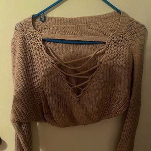 deep cut cropped mauve sweater